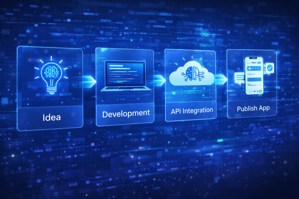 AIアプリ開発の流れを示したインフォグラフィック