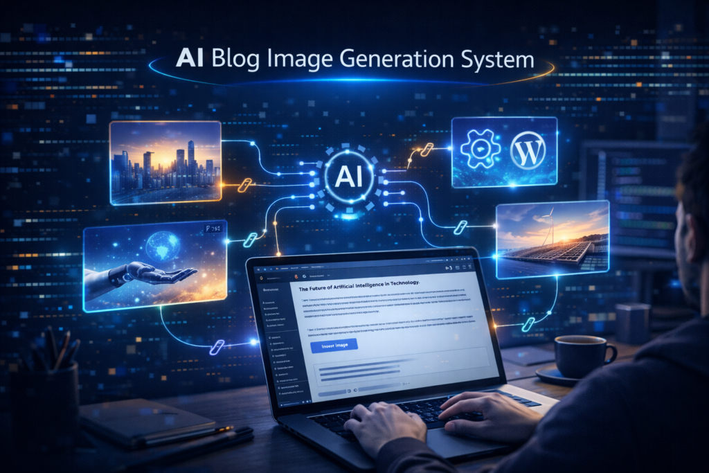 AIブログ自動生成ツールが記事内容に合わせて画像を生成する仕組みのイメージ