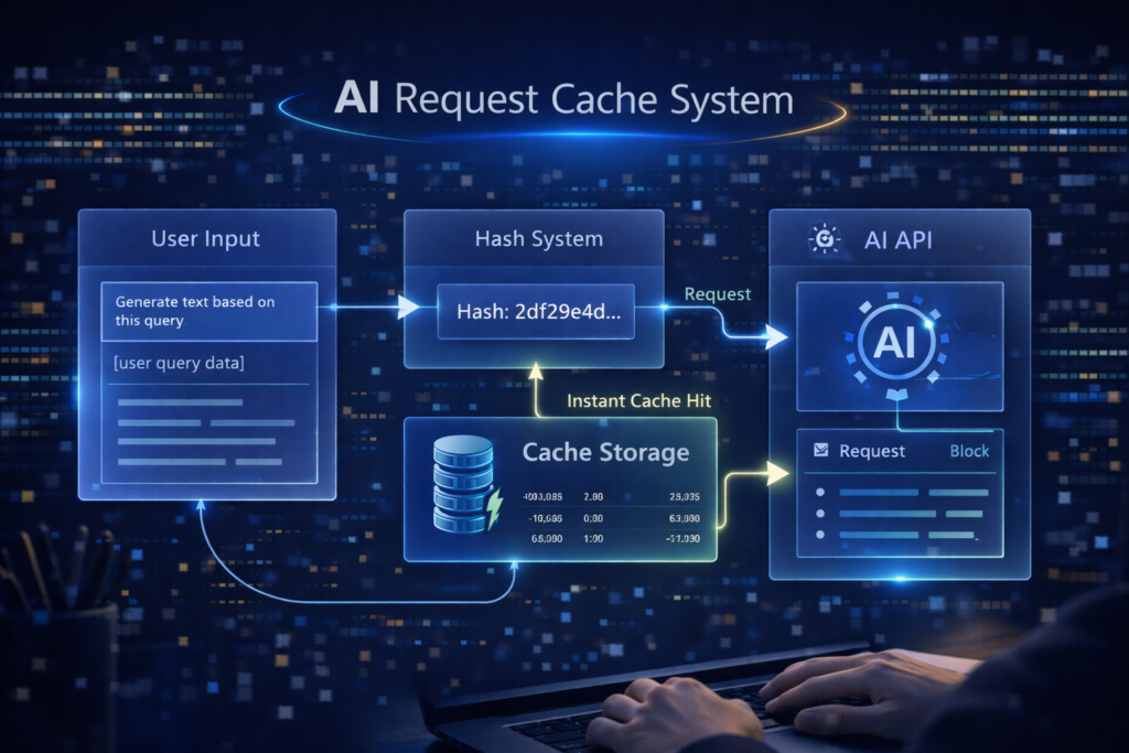 AIツールが同一入力をキャッシュしてAPIコストを削減する仕組みの図