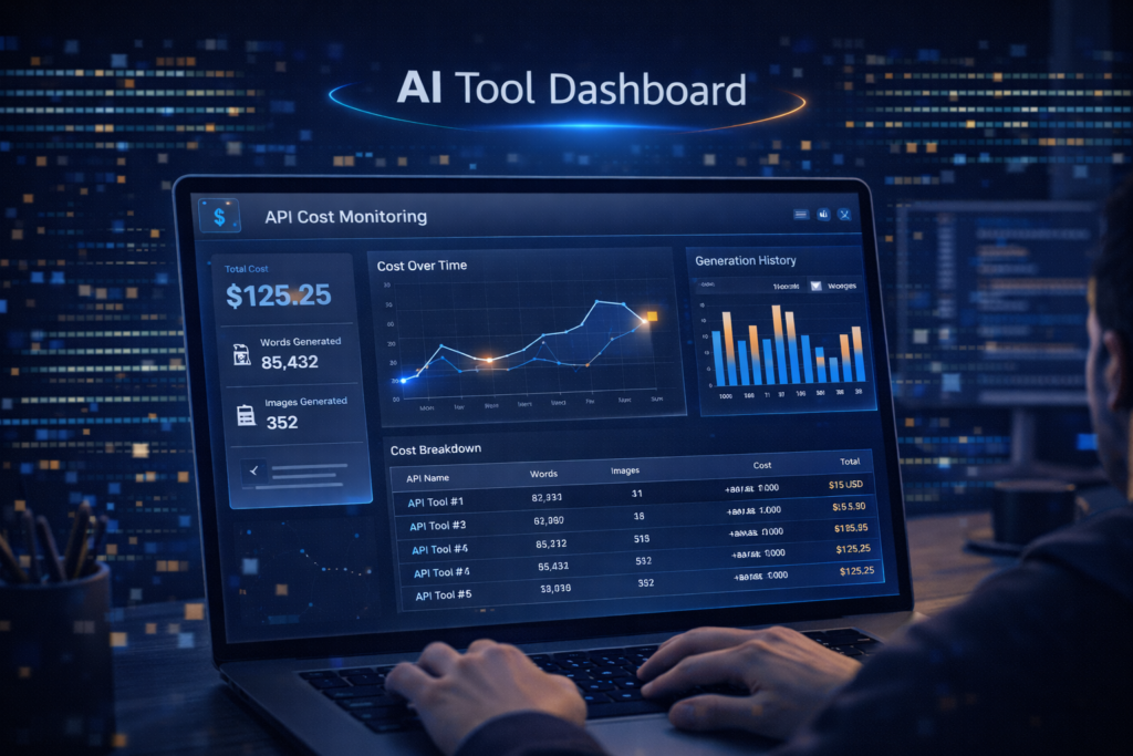 AIブログ自動生成ツールのコスト監視ダッシュボードのイメージ
