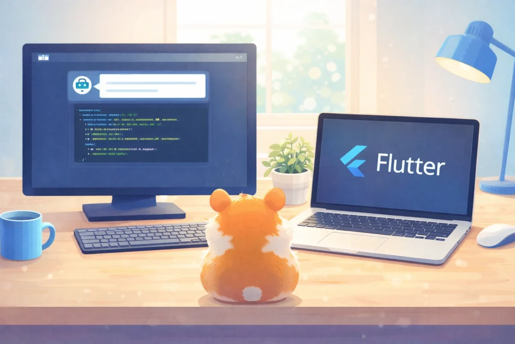 FlutterとClaudeを使ったアプリ開発環境のイメージ