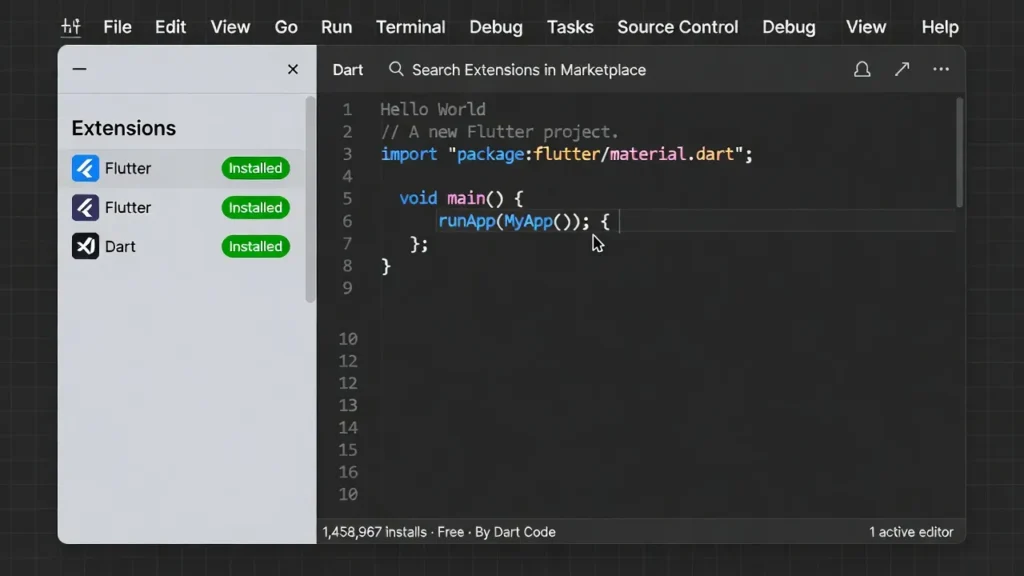 VS Codeの拡張機能画面でFlutterとDartのプラグインがインストールされている様子