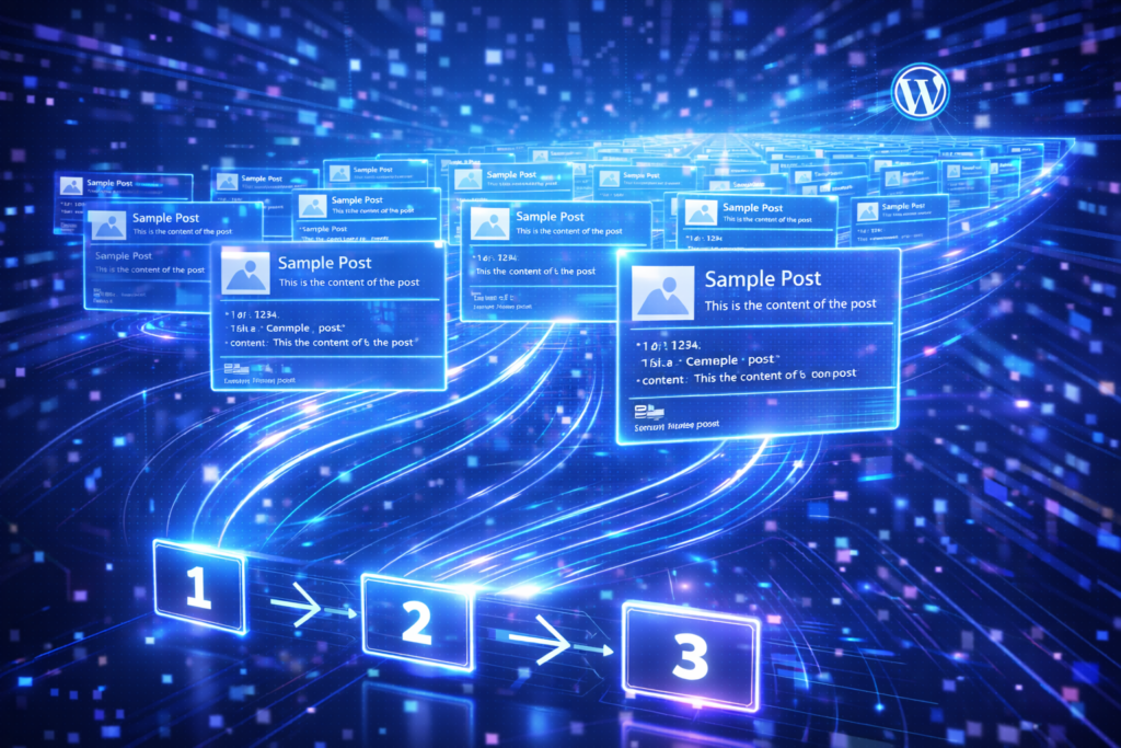 WordPress REST APIでページネーションを使って記事一覧を分割取得するイメージ