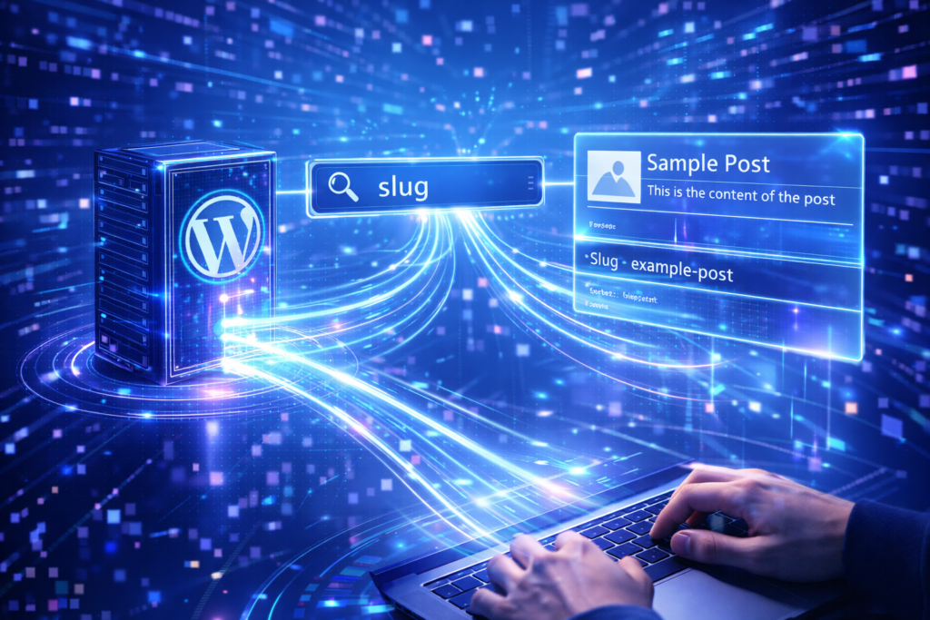 WordPress REST APIでスラッグを指定して記事を検索する仕組みのイメージ